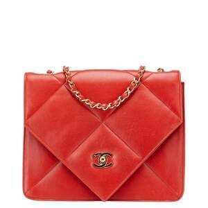 CHANEL Red Lambskin Leather Logo Shoulder Bag